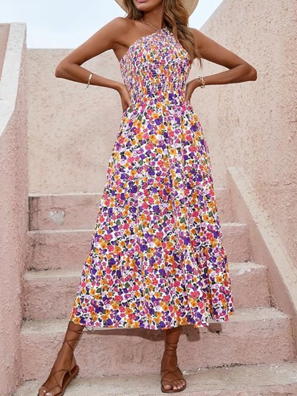 NWT! One Shoulder Smocked Floral Dress
